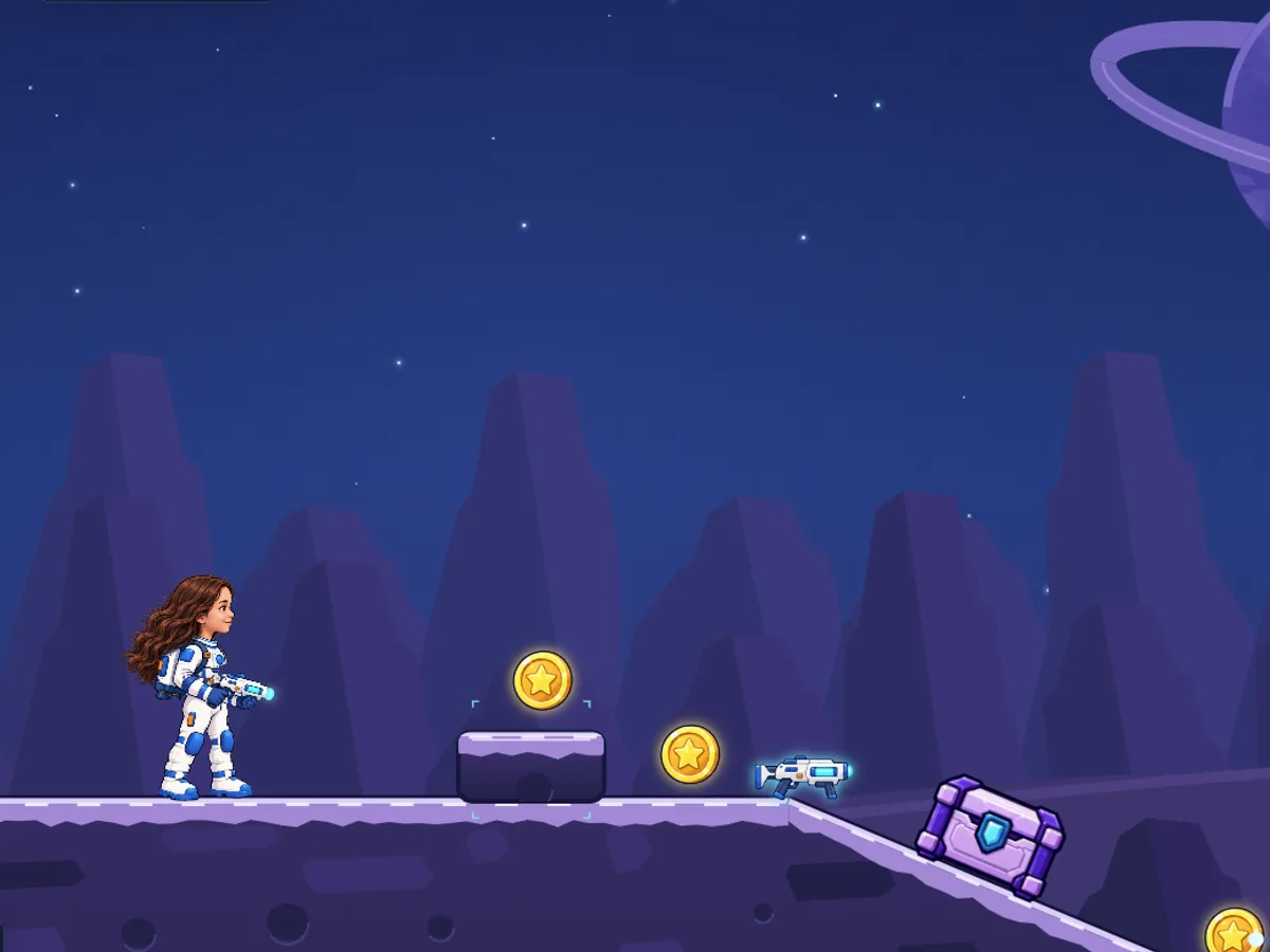 Astronautas diante de um planeta com anéis